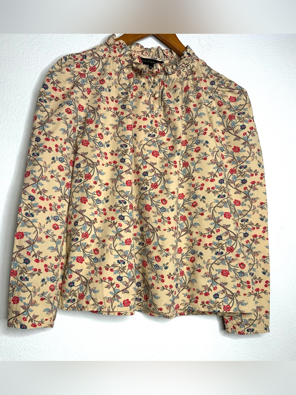 House of Harlow 1960 Floral Cotton Blouse XS Ruffle Neck Cottagecore Boho Romant